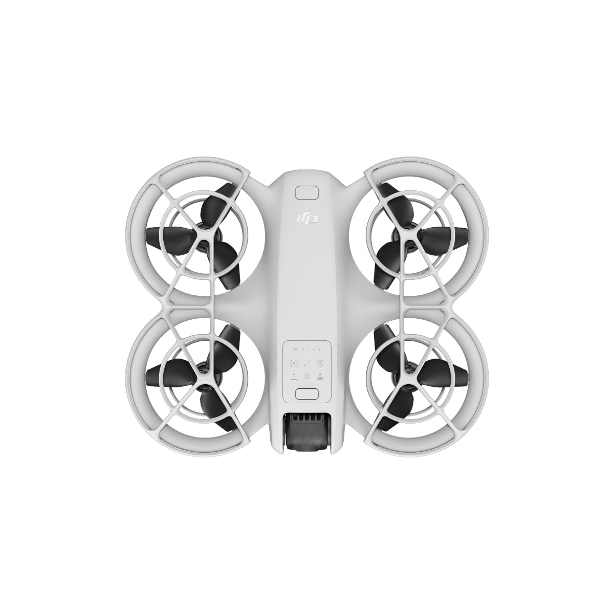 A direct above view of the DJI Neo with propeller guard installed