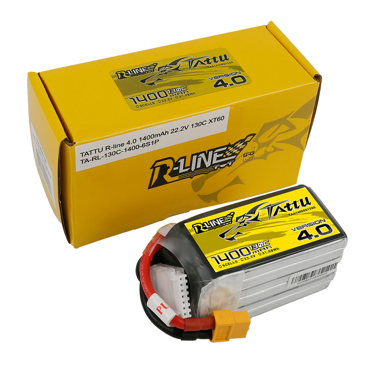 Tattu R-Line Version 4.0 1400mAh 22.2V 130C 6S1P Lipo Battery Pack with XT60 Plug - DroneLabs.ca