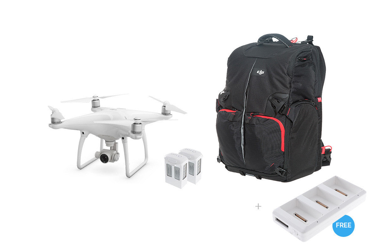 Phantom 4 + Two Extra Batteries + Phantom Backpack + Battery Charging Hub - DroneLabs.ca